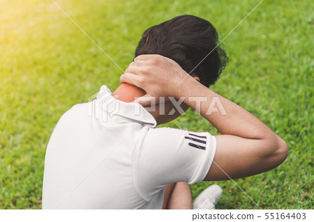 Young man asian have accident Neck pain in sport 55164403
