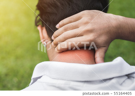 Young man asian have accident Neck pain in sport Young man asian have accident Neck pain in sport 55164405
