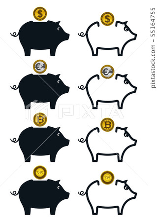 Piggy bank icons with coins 55164755