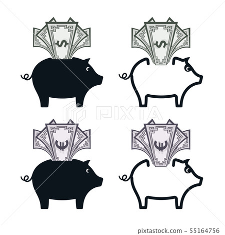 Piggy bank icons with banknotes 55164756