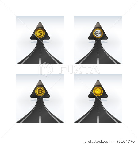 Arrow shaped road with dollar coin rising into sky 55164770