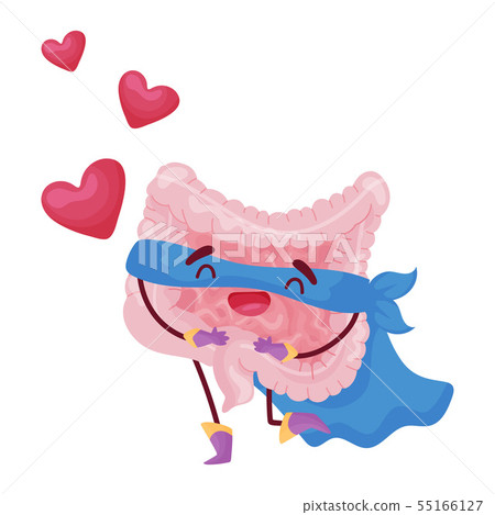 Cartoon intestine in love. Vector illustration on white background. 55166127