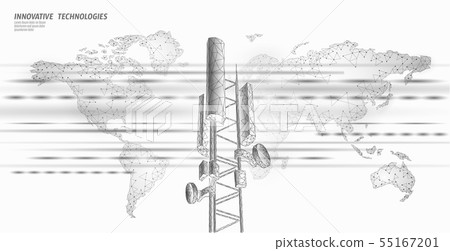 3d base station receiver. telecommunication tower 4g polygonal design global connection information 3d base station receiver. telecommunication tower 4g polygonal design global connection information 55167201