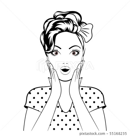 Black line art woman face Black line art woman face 55168235