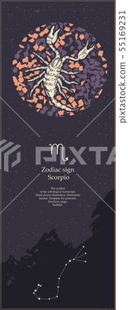 Zodiac sign Scorpio. The symbol of the astrological horoscope. Hand-drawn illustration. Vertical 55169231