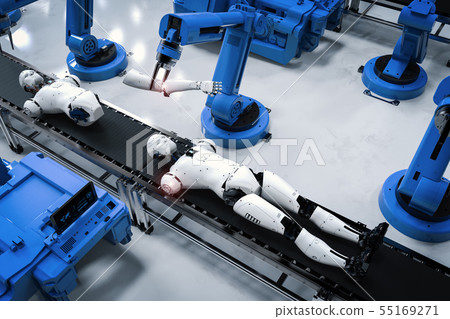 Robot Assembly Line Stock Illustration