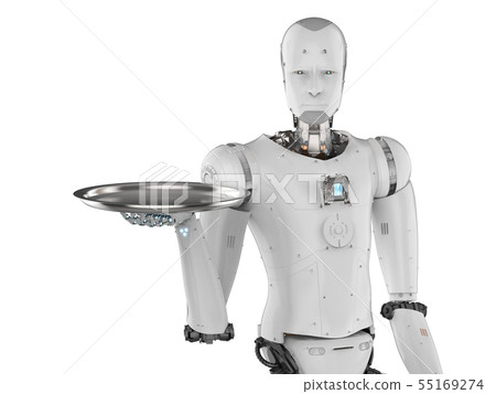 robot holding serving tray robot holding serving tray 55169274