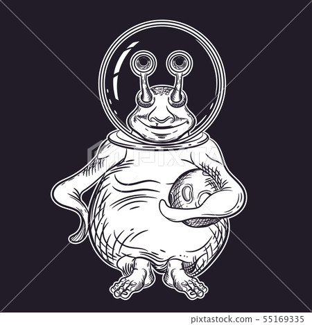 插图素材: vector image of an alien with a planet in his hand