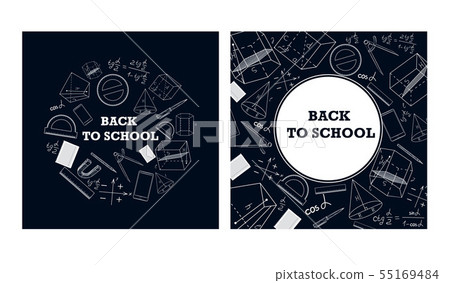 Images of educational tools and formulas on a chalk board. Images of educational tools and formulas on a chalk board. 55169484