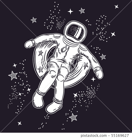 The astronaut floats in space on an inflatable circle. Vector illustration on a theme of astronomy 55169627