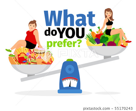 Unhealthy food and healthy vegan eating 55170243