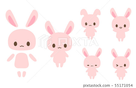 粉紅色的兔子圖·臉·手·腿·身體部位分割材料·各種表情·前面·圖標 55171054