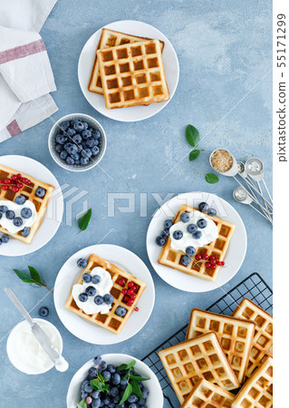 Traditional belgian waffles with cream cheese and Traditional belgian waffles with cream cheese and 55171299
