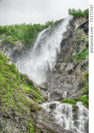 Green mountains with the highest waterfall 55172587