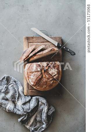 Freshly baked sourdough wholegrain bread on Freshly baked sourdough wholegrain bread on 55173068