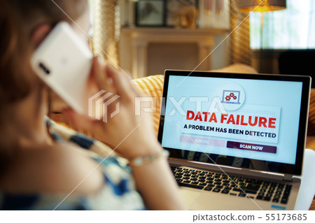 woman having data failure and calling robot customer support 55173685