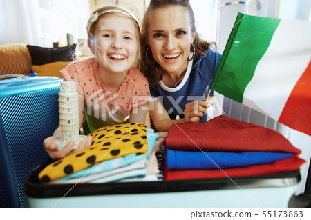 mom and daughter Italian flag and Leaning tower souvenir 55173863