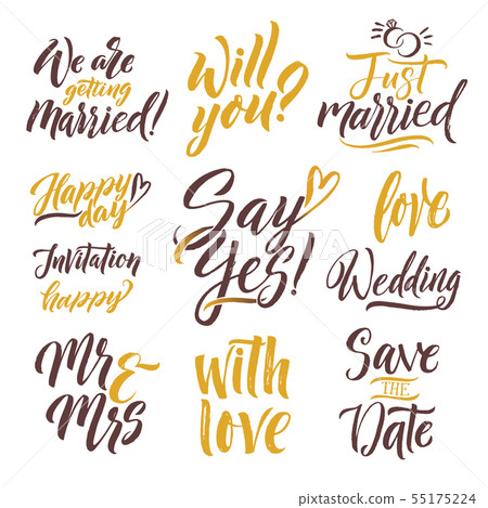 Save the date. Hand drawn letters. Lettering set with different words of invitation Save the date. Hand drawn letters. Lettering set with different words of invitation 55175224