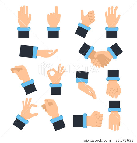 Holding hands in different action poses. Grabbing, taking and other. Vector pictures in flat style Holding hands in different action poses. Grabbing, taking and other. Vector pictures in flat style 55175655