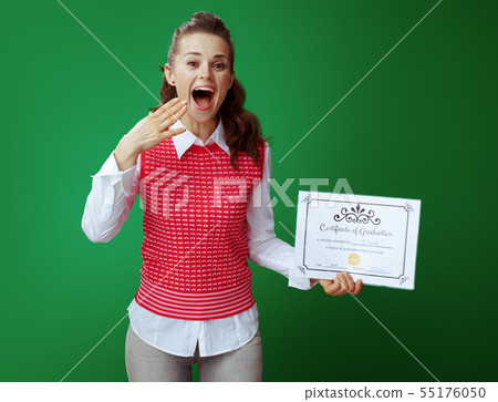 excited fit learner woman with Certificate of Graduation 55176050