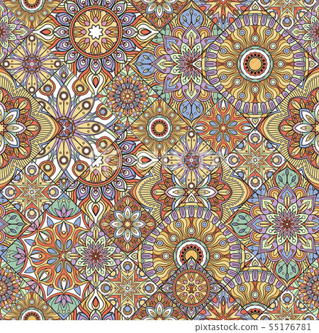 Mandala seamless pattern. Indian decorative elements. Vector illustration of flowers for ethnic Mandala seamless pattern. Indian decorative elements. Vector illustration of flowers for ethnic 55176781