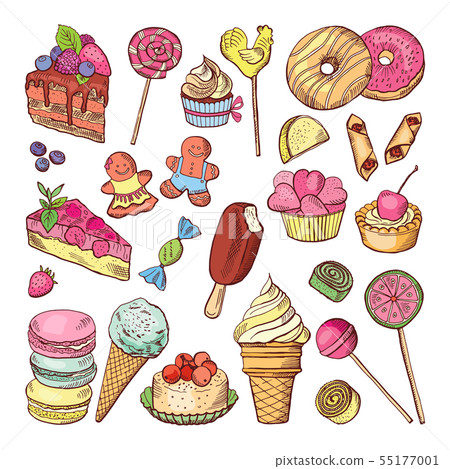 Wedding desserts, sweets cupcakes and ice cream... - Stock Illustration ...