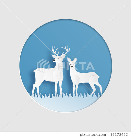 Love couple of reindeer in winter grass field in Love couple of reindeer in winter grass field in 55178432