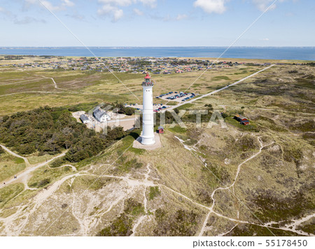 Aerial Drone View of Lyngvig Lighthouse in Denmark 55178450