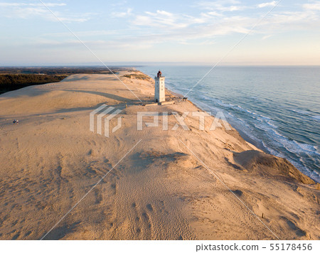 Aerial Drone View of Rubjerg Knude Lighthouse in Denmark 55178456