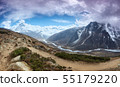 Amphu Gyabjen and Ama Dablan peaks views with clouds, Everest base camp trek, Nepal 55179220