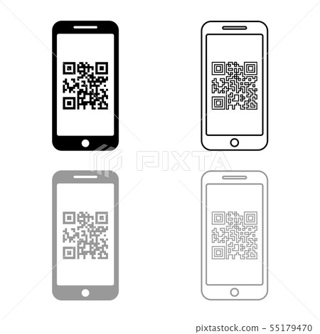 Smartphone with QR code on screen icon outline Smartphone with QR code on screen icon outline 55179470