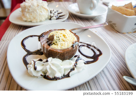 Custard cream and chocolate pie at a cafe in Dolce Italy Florence 55183199