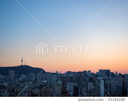 City sky view in sunset in Seoul,Korea. 55184280