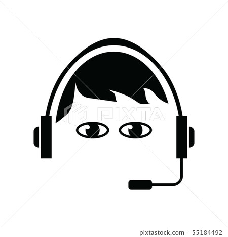 Call Center Help. Customer Service Logo. Man Wearing Headsets for Communication. Live Chat Helper 55184492