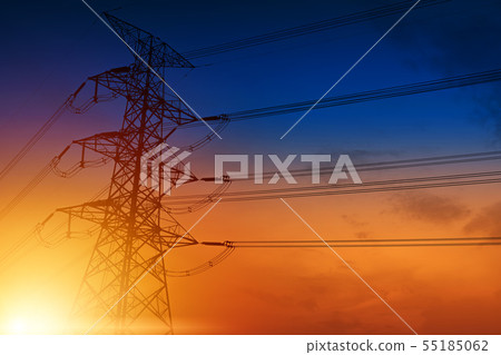 High voltage towers against the sunset background High voltage towers against the sunset background 55185062