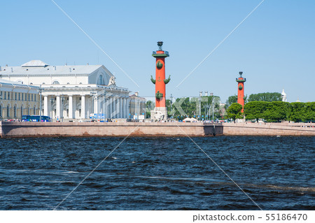 View of St. Petersburg. Rostral columns in sunny View of St. Petersburg. Rostral columns in sunny 55186470