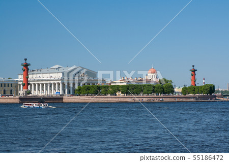 View of St. Petersburg. Rostral columns in sunny View of St. Petersburg. Rostral columns in sunny 55186472