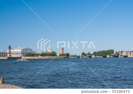 View of St. Petersburg. Rostral columns in sunny View of St. Petersburg. Rostral columns in sunny 55186473
