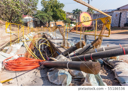 Road Electricity Cable Trench Construction Road Electricity Cable Trench Construction 55186536