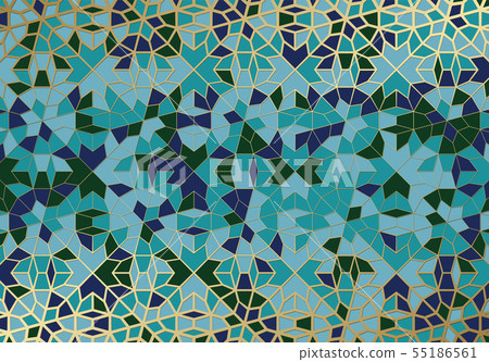 Abstract background with islamic ornament, arabic geometric texture. Golden lined tiled motif. Abstract background with islamic ornament, arabic geometric texture. Golden lined tiled motif. 55186561