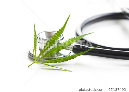 Marijuana cannabis leaves and stethoscope. 55187493