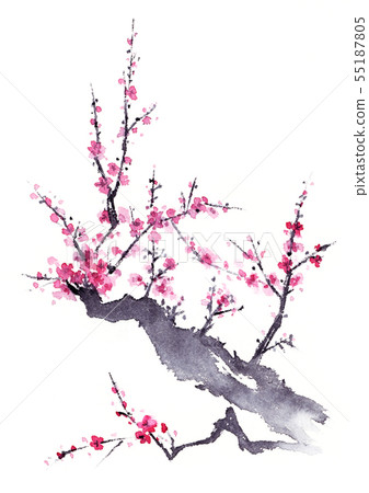 梅花水墨畫 插圖素材 圖庫