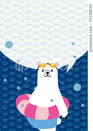 Summer greeting card design Postcard design vertical letters | Floating ring and polar bear and Japanese pattern _ blue sea wave background design | summer image 55188056