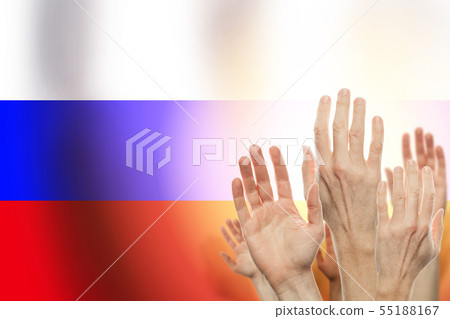 People raising hands and flag Russia People raising hands and flag Russia 55188167