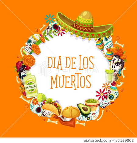 Day of Dead Mexican holiday symbols and lettering Day of Dead Mexican holiday symbols and lettering 55189808