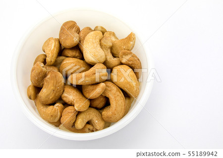Cashew nut (roasted) white background Cashew nut (roasted) white background 55189942