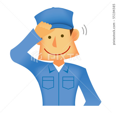 Japanese staff dressed in young work clothes / upper body (workers / delivery workers) / working staff who greet hands and greet hats 55194385