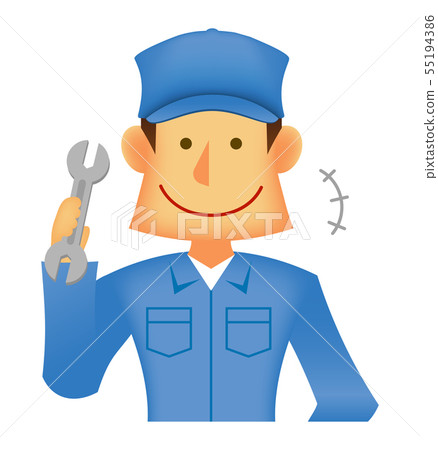 Working staff with Japanese / upper body (workers / delivery workers) / spanner (wrench) dressed in young work clothes Working staff with Japanese / upper body (workers / delivery workers) / spanner (wrench) dressed in young work clothes 55194386