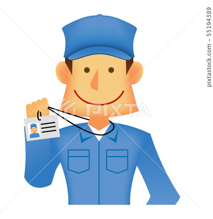 Japanese dressed in young work clothes / Upper body (workers / delivery workers) / Staff showing greeting card and greeting 55194389