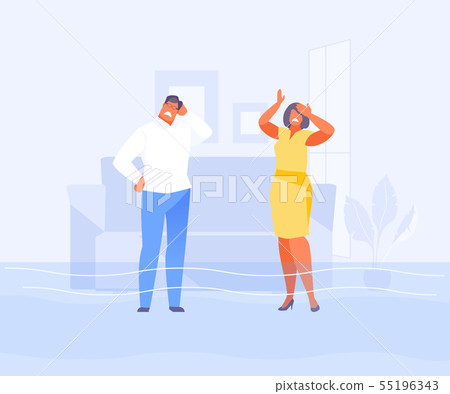 Family in a flooded apartment vector 55196343